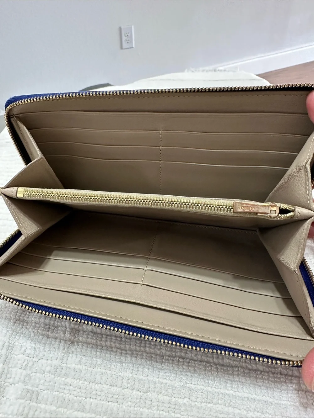 Navy Leather Zip-Around Celine Wallet
